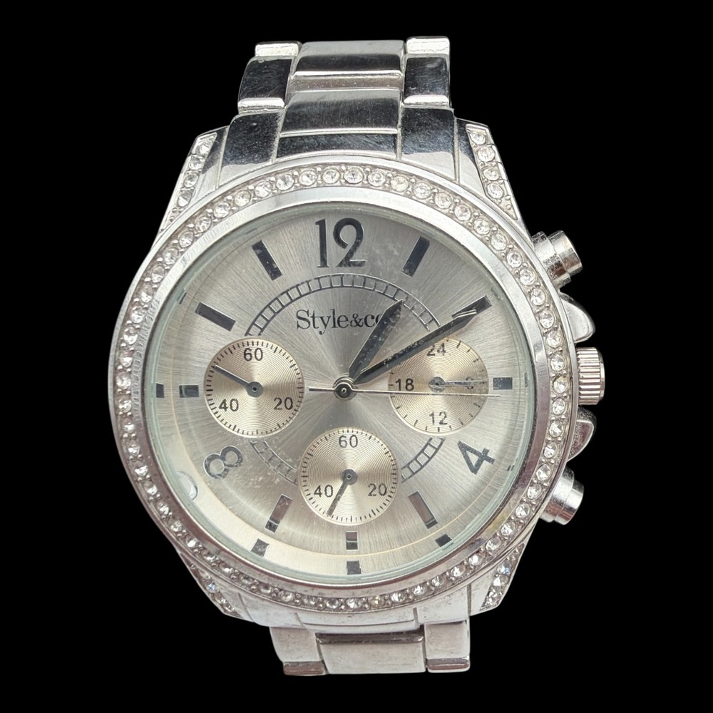 Style & Co. Women's Quartz Analog Dress Watch Silver Stainless Bracelet Untested